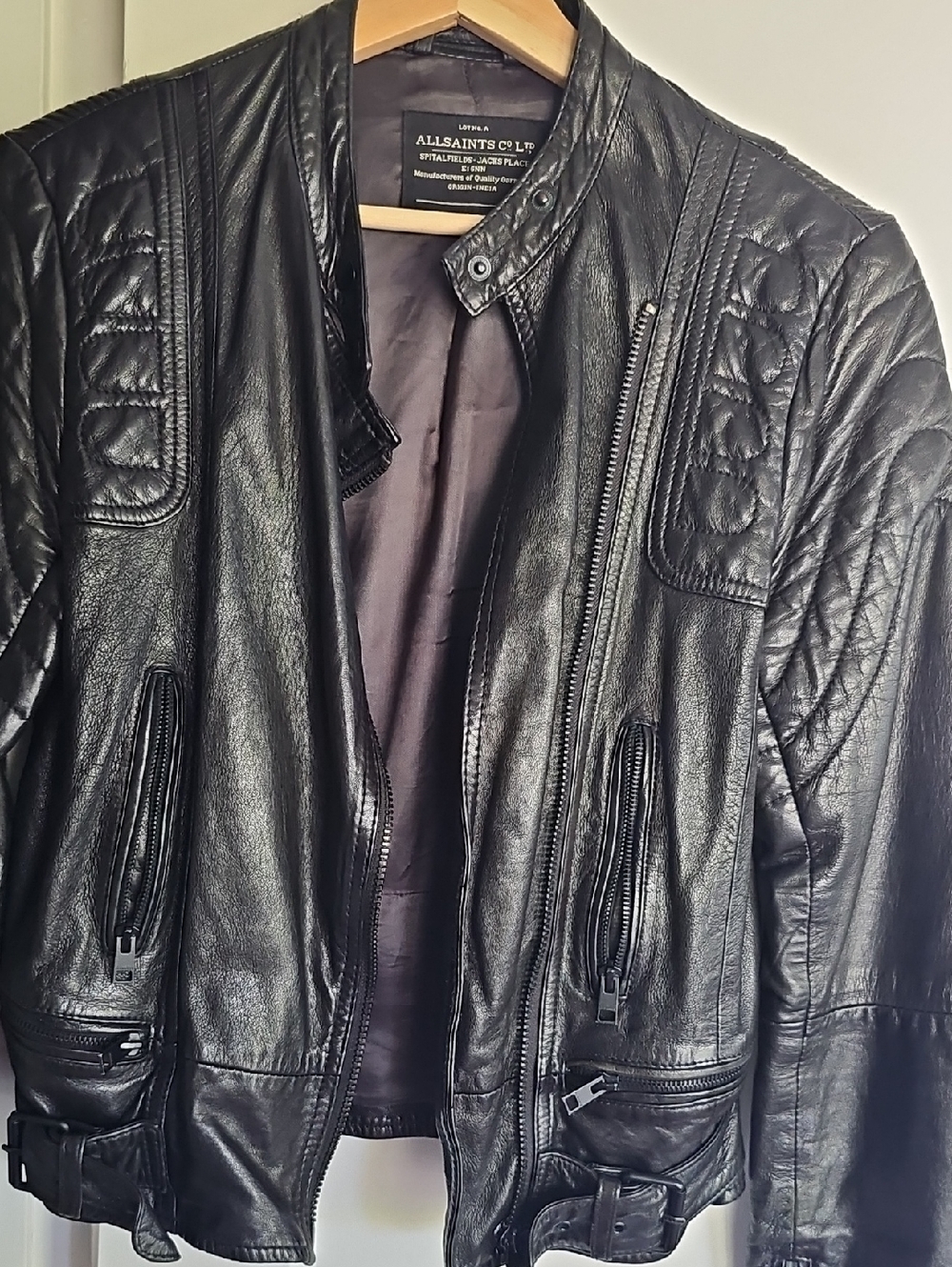 All Saints Black Quilted Leather Bomber Jacket